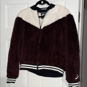 Nike Women's Maroon and Cream Teddy Jacket